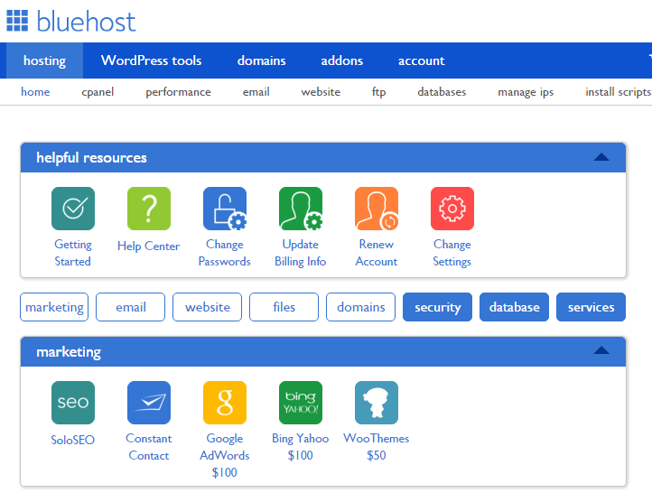 Bluehost interfacer